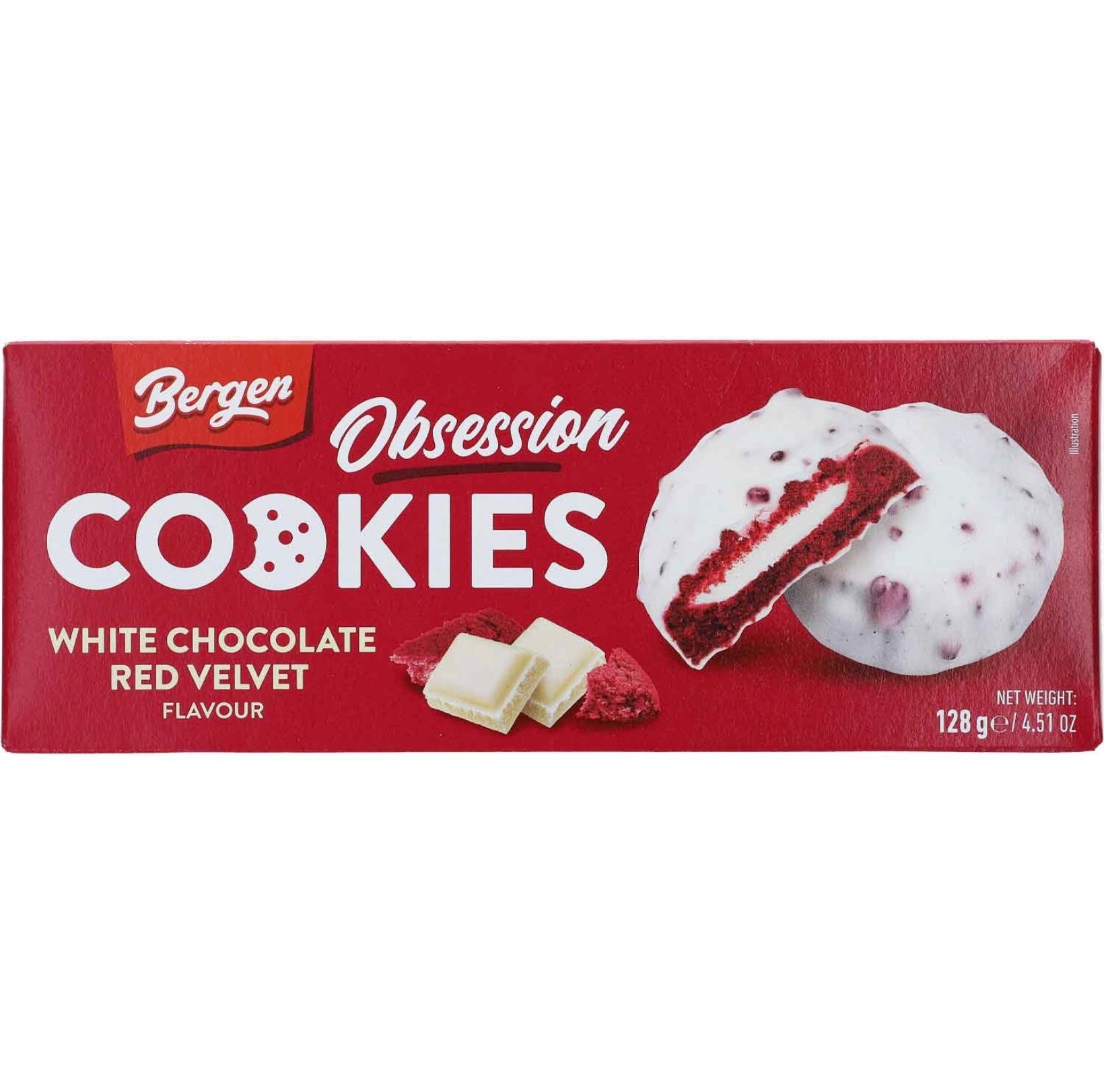 Bergen - Obsession Cookies Red Velvet White Chocolate 128g - snackverse.ch